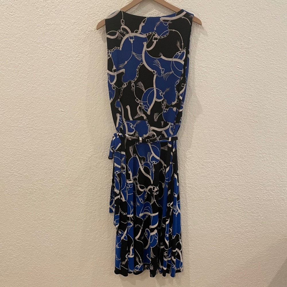 Lauren Ralph Lauren Blue Black Equestrian Chain Print Faux Wrap Dress Size 16 - Picture 5 of 9